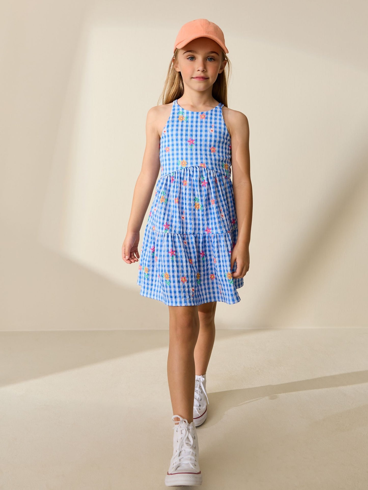 Blue Gingham Strappy Crinkle Summer Dress (3-16yrs) image 2