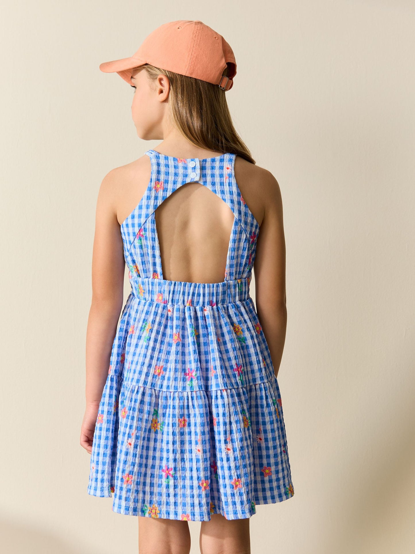 Blue Gingham Strappy Crinkle Summer Dress (3-16yrs) image 3