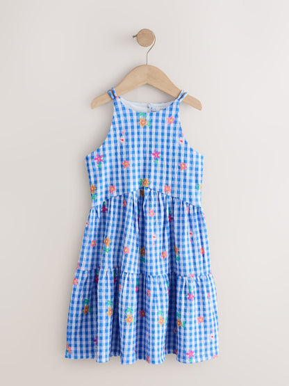 Blue Gingham Strappy Crinkle Summer Dress (3-16yrs) image 5