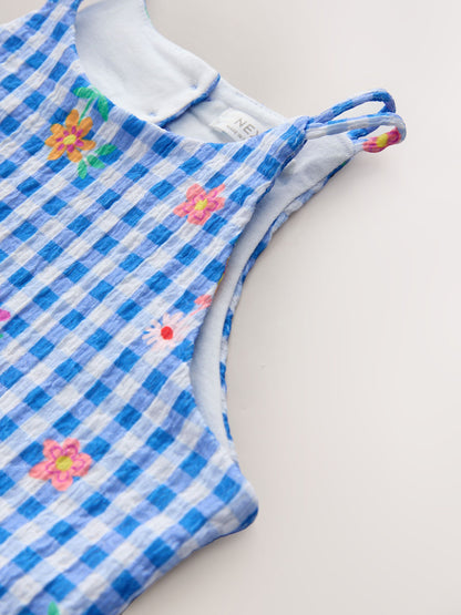 Blue Gingham Strappy Crinkle Summer Dress (3-16yrs) image 7