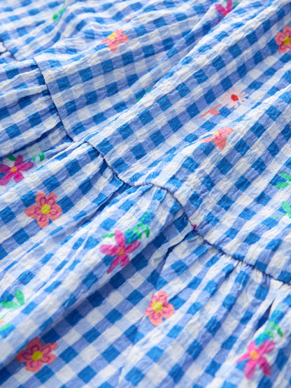 Blue Gingham Strappy Crinkle Summer Dress (3-16yrs) image 8