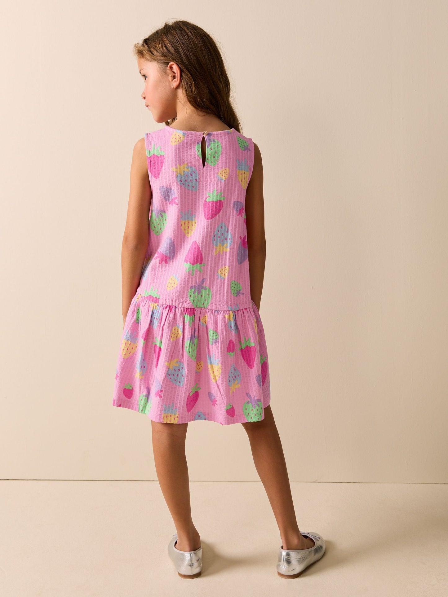 Pink Strawberries Sleeveless Jersey Dress (3-16yrs) image 3