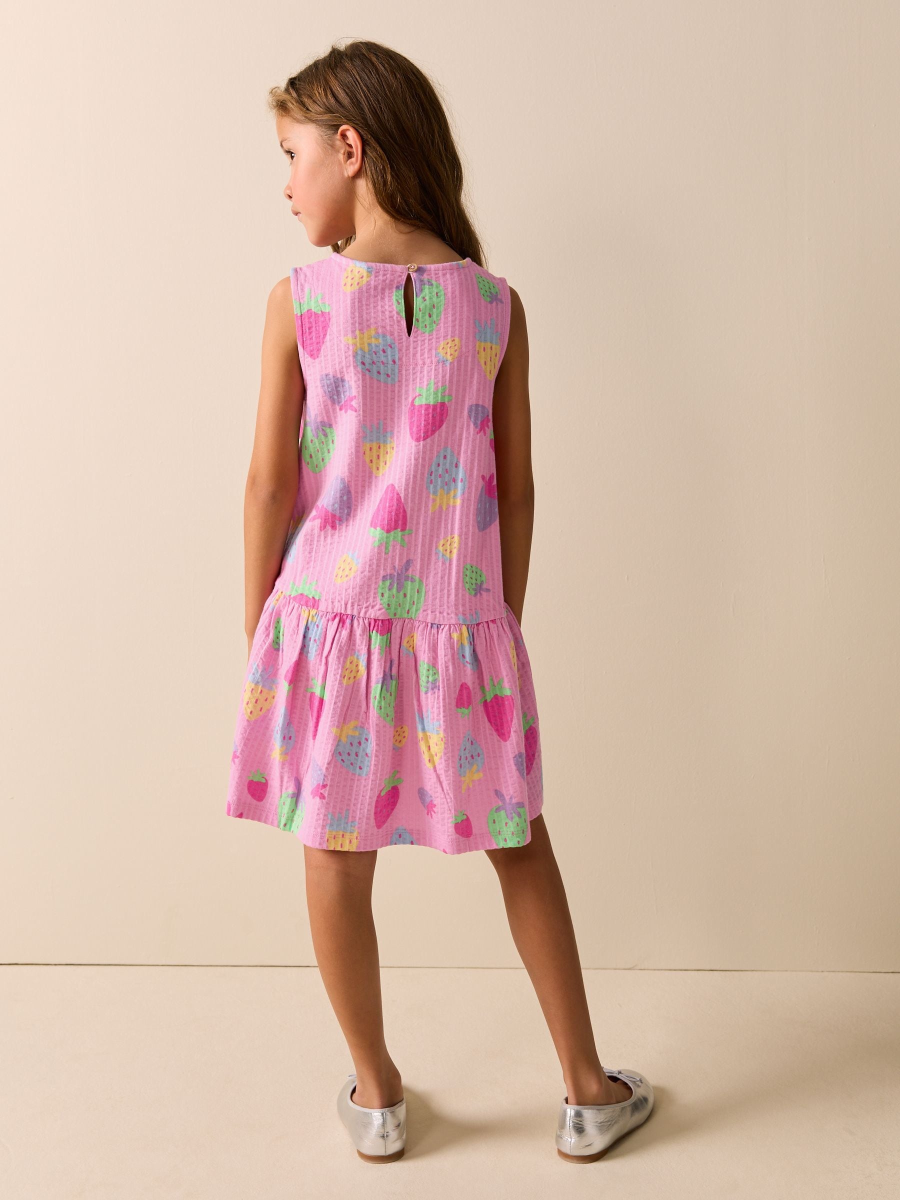 Pink Strawberries Sleeveless Jersey Dress (3-16yrs) image 3