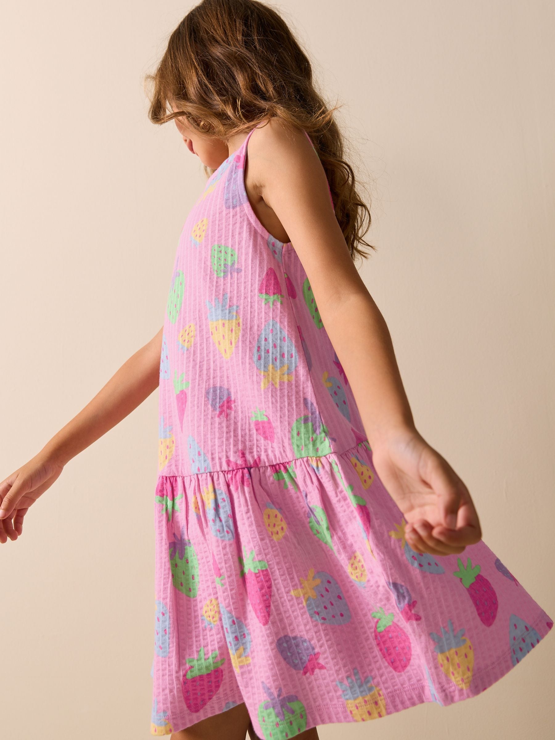 Pink Strawberries Sleeveless Jersey Dress (3-16yrs) image 5