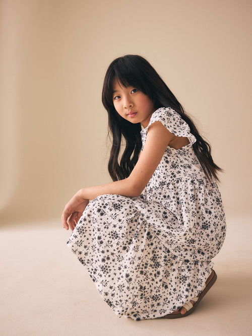 Dsiney Kidz - Monochrome Ditsy Angel Sleeve Crinkle Dress (3-16yrs) image 1
