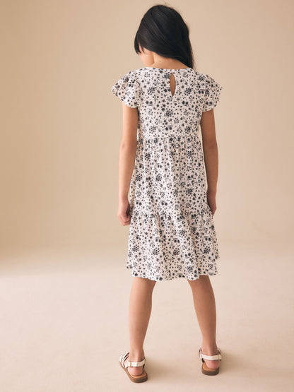 Monochrome Ditsy Angel Sleeve Crinkle Dress (3-16yrs) image 3