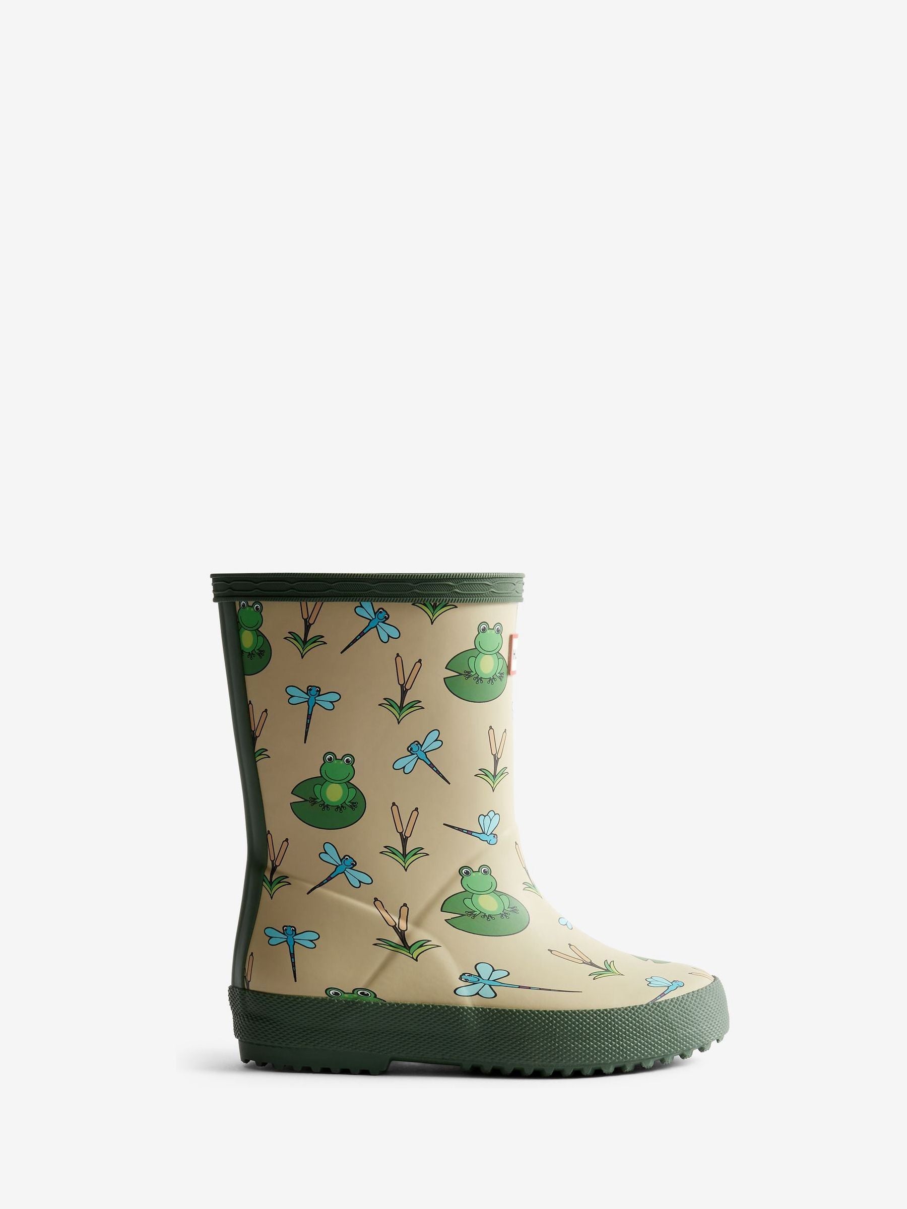 Hunter Green Kids First Classic Lilly Pad Print Wellies image 1