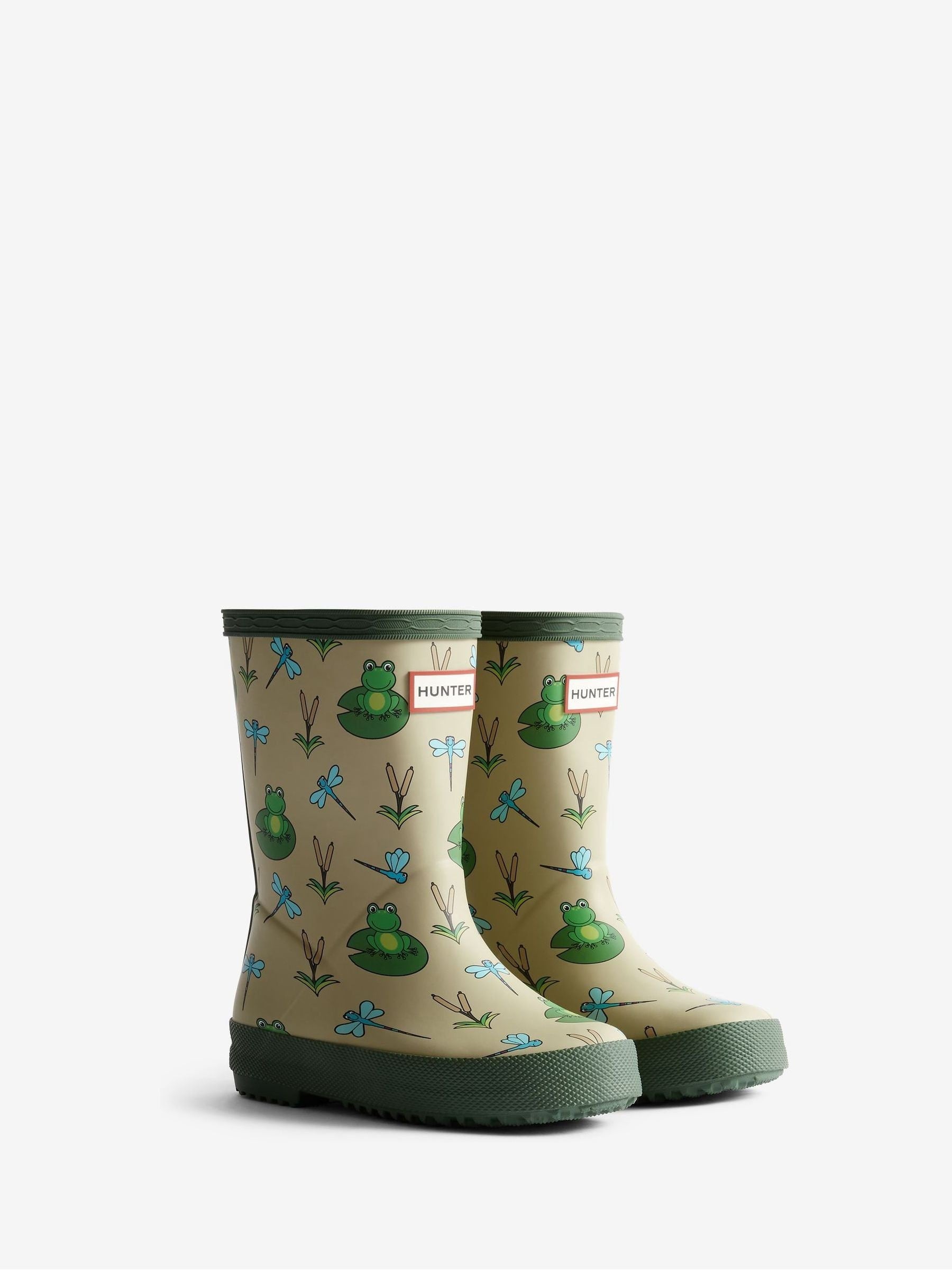 Hunter Green Kids First Classic Lilly Pad Print Wellies image 2
