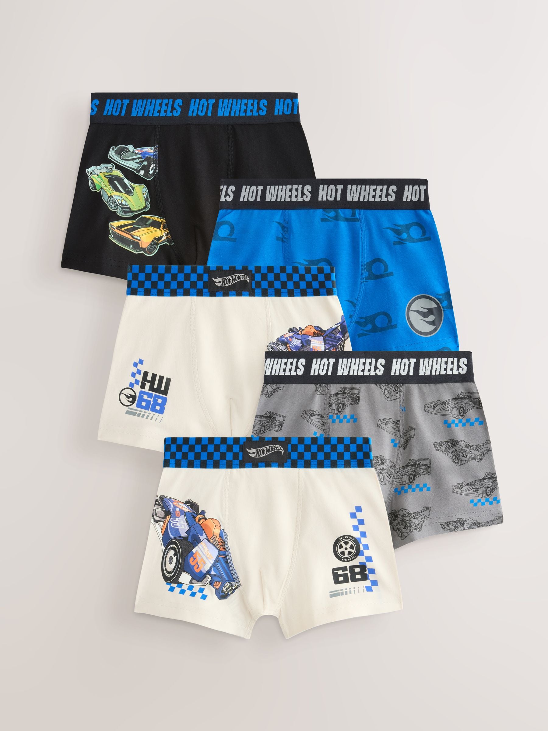 Dsiney Kidz - Black/White/Blue Hot Wheels Trunks 5 Pack (2-14yrs) image 1