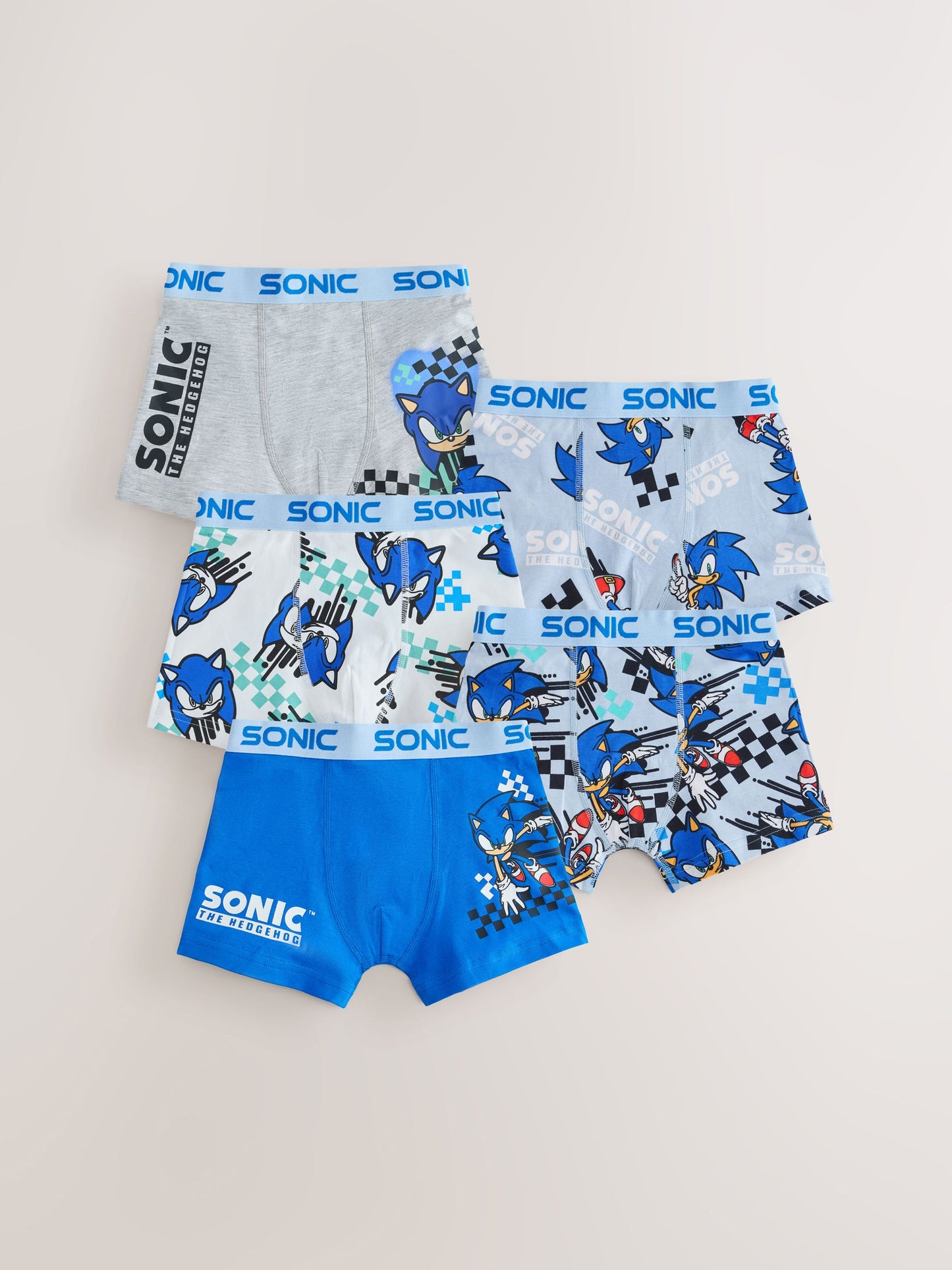 Dsiney Kidz - Blue/Grey Sonic The Hedgehog Trunks 5 Pack (2-14yrs) image 1