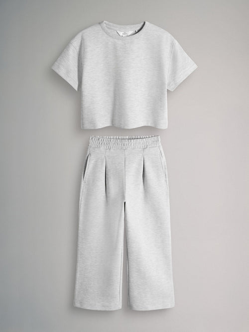 Dsiney Kidz - The Set Interlock Cropped Short Sleeve T-Shirt and Wide Leg Joggers Set Grey image 1