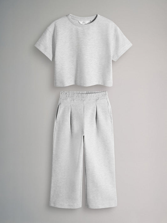 Dsiney Kidz - The Set Interlock Cropped Short Sleeve T-Shirt and Wide Leg Joggers Set Grey image 1