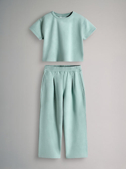 Dsiney Kidz - The Set Interlock Cropped Short Sleeve T-Shirt and Wide Leg Joggers Set Teal Blue image 1
