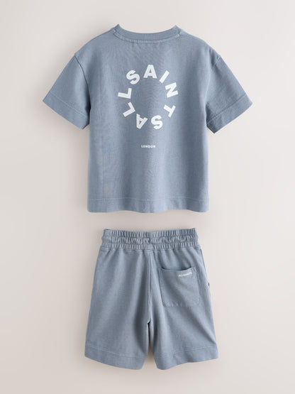 Dsiney Kidz - smALLSAINTS Blue Tierra T-Shirt and Sweat Shorts Set image 9