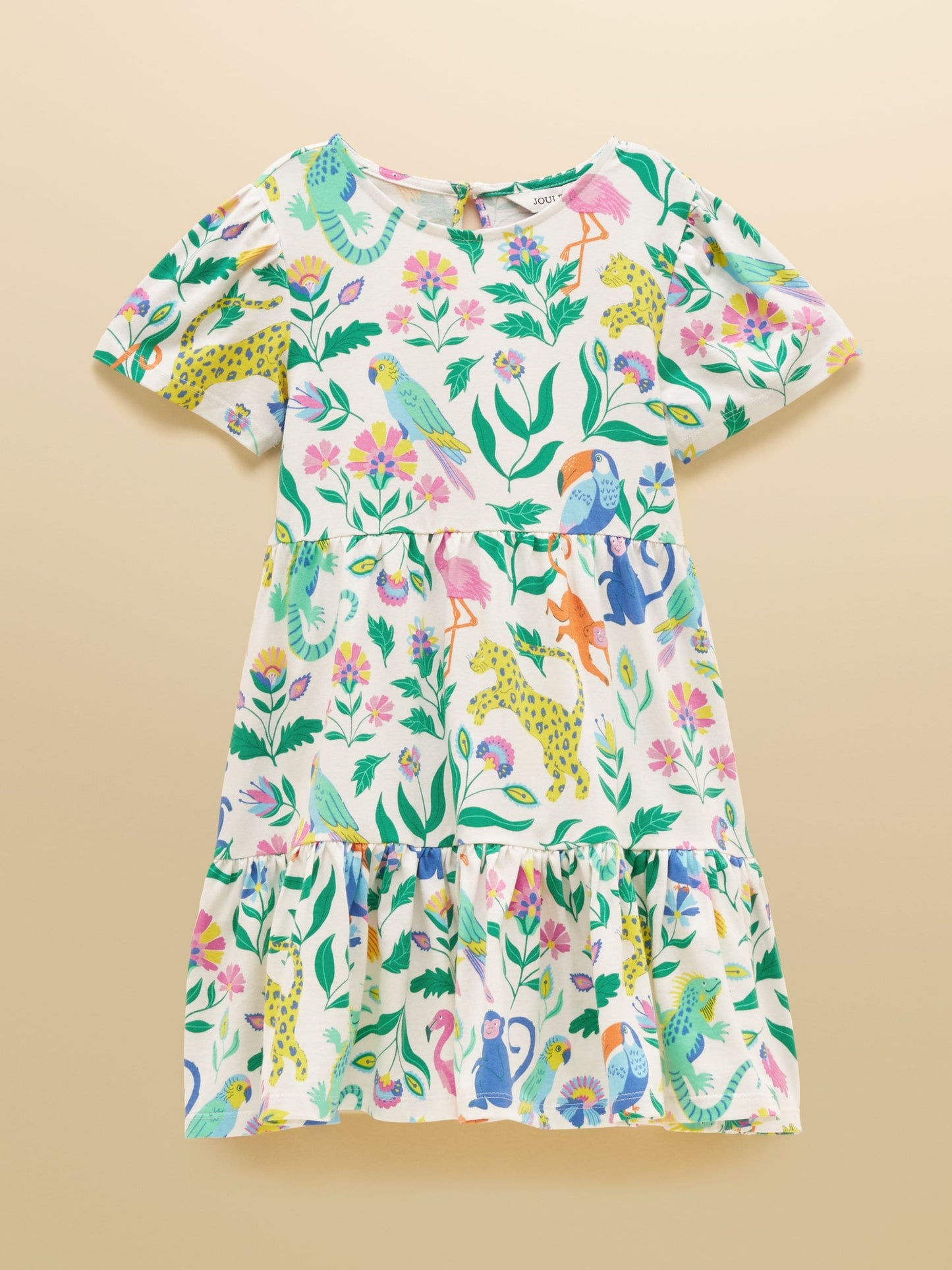 Joules Girls' Nellie Jungle Print Short Sleeve Tiered Jersey Dress image 3