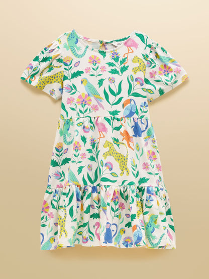 Joules Girls' Nellie Jungle Print Short Sleeve Tiered Jersey Dress image 3