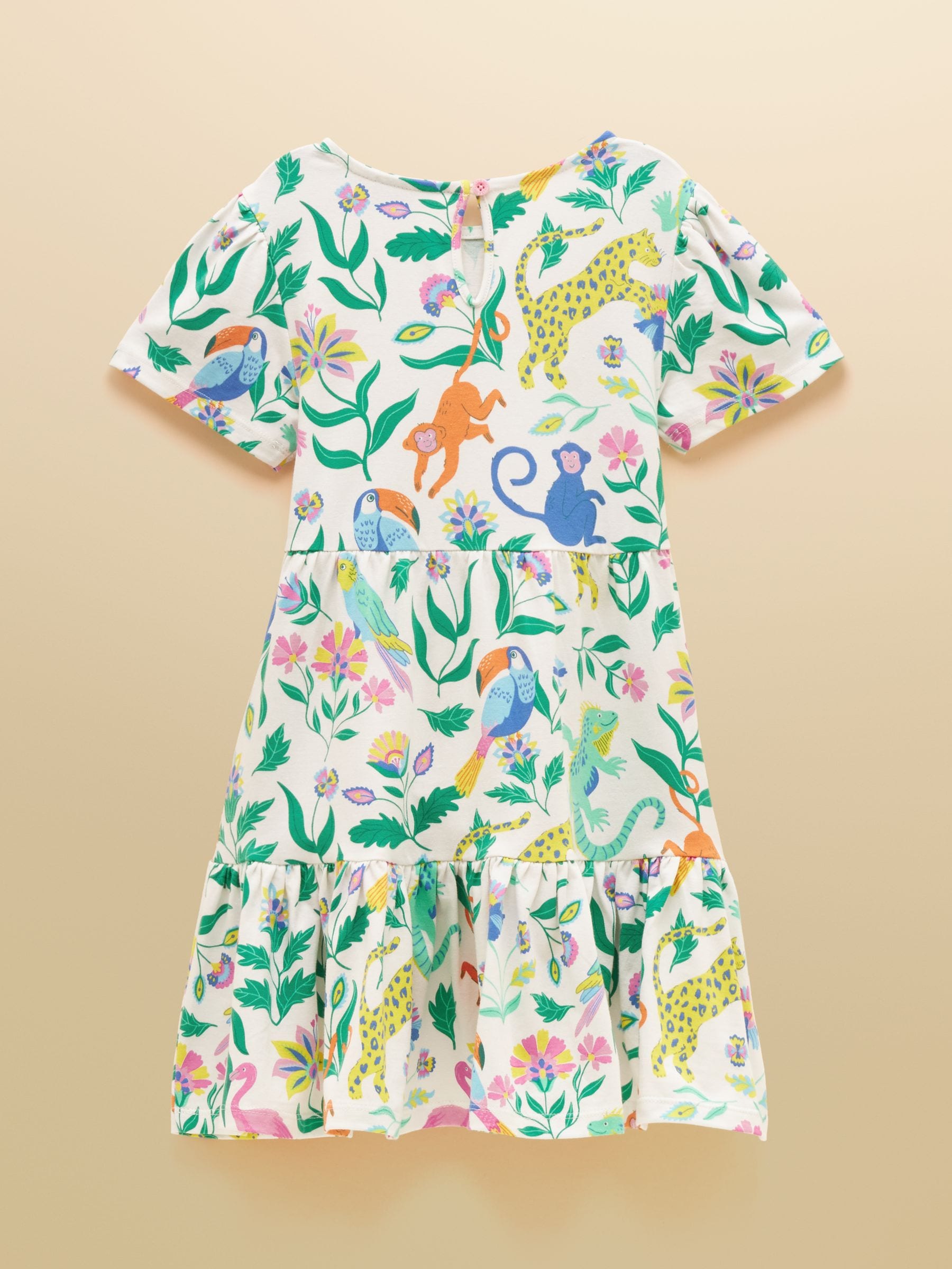 Joules Girls' Nellie Jungle Print Short Sleeve Tiered Jersey Dress image 4