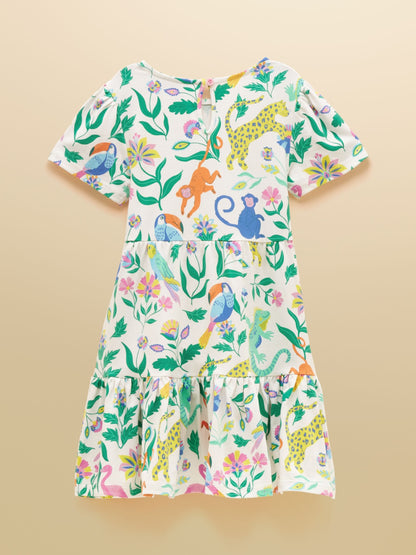Joules Girls' Nellie Jungle Print Short Sleeve Tiered Jersey Dress image 4