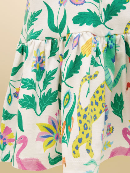 Joules Girls' Nellie Jungle Print Short Sleeve Tiered Jersey Dress image 7