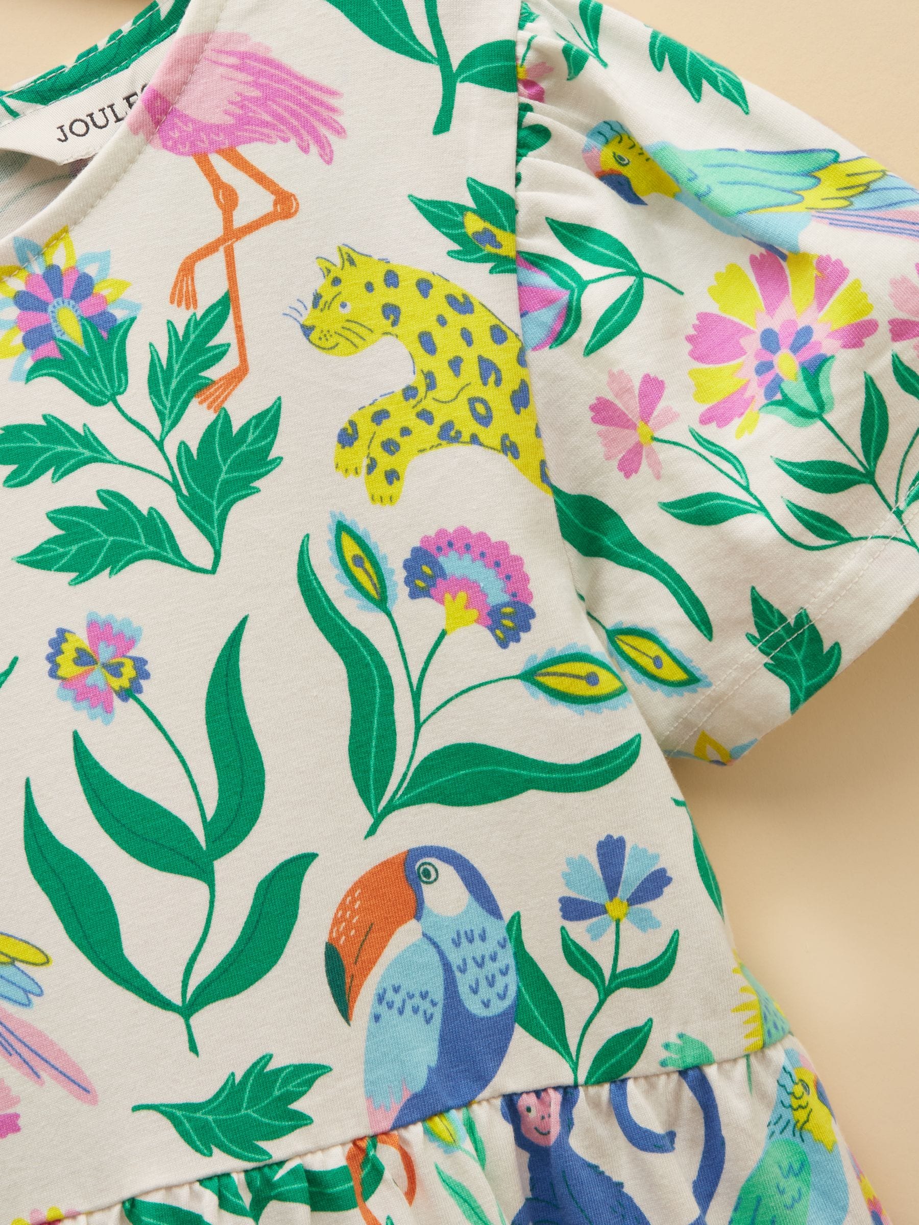 Joules Girls' Nellie Jungle Print Short Sleeve Tiered Jersey Dress image 8