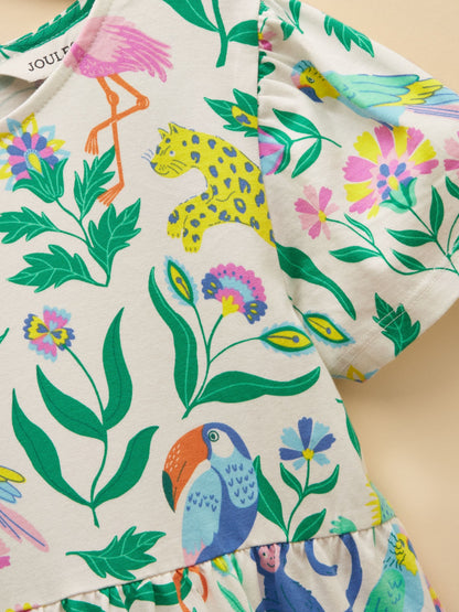 Joules Girls' Nellie Jungle Print Short Sleeve Tiered Jersey Dress image 8