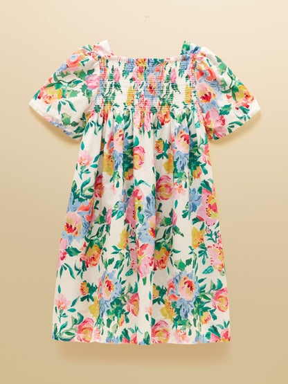 Joules Girls' Eliza Cream Floral Shirred Woven Dress image 2