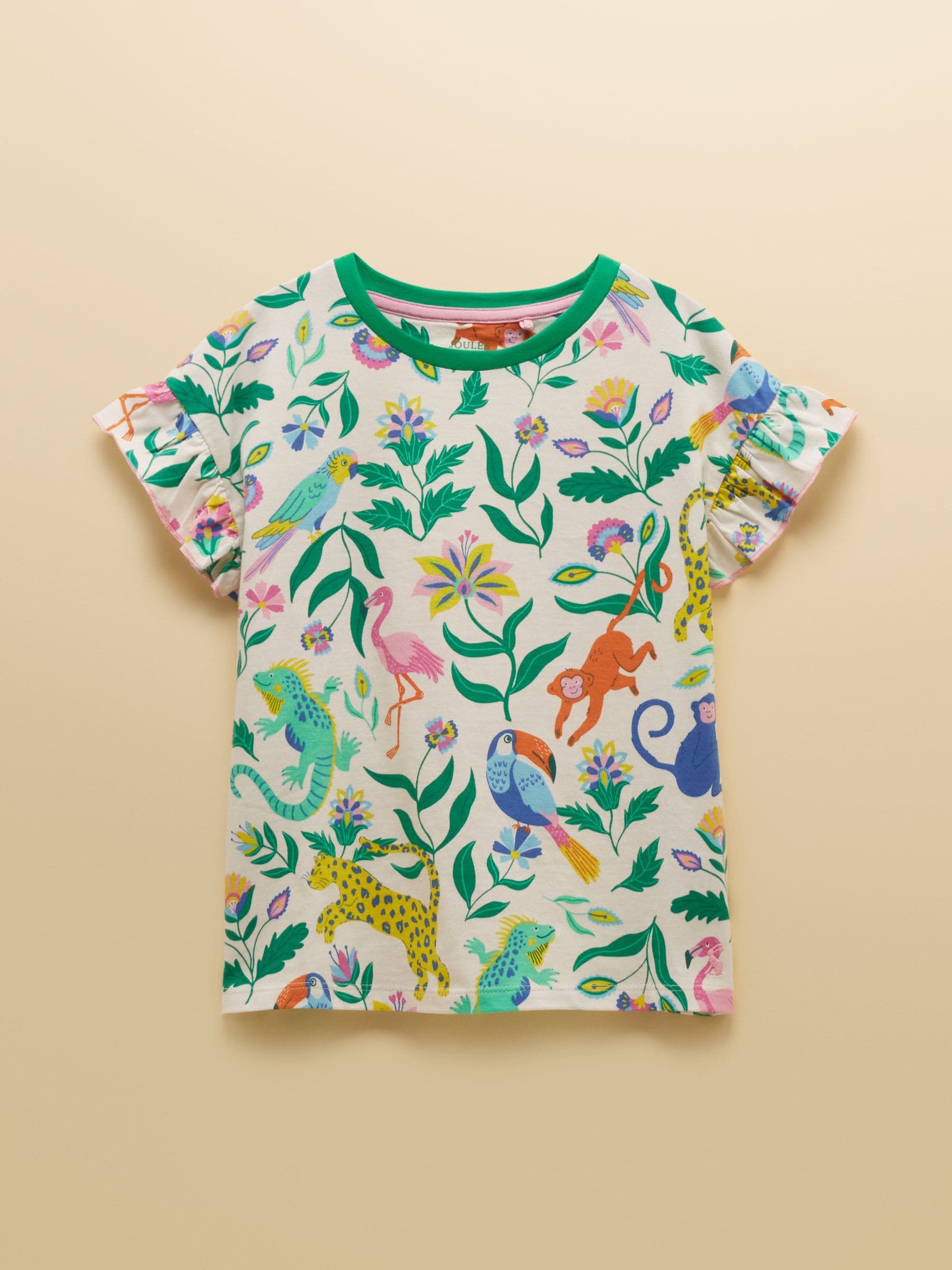 Joules Girls' Waverley Cream Frill Sleeve T-Shirt image 1