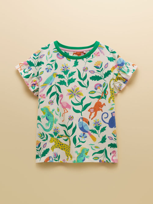 Joules Girls' Waverley Cream Frill Sleeve T-Shirt image 1
