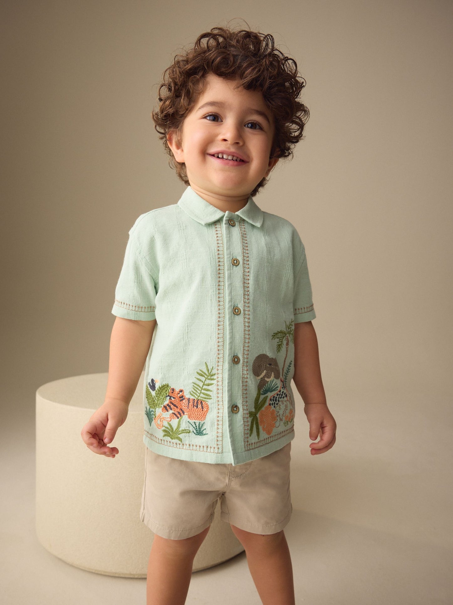 Dsiney Kidz - Mint Green Safari Embroidery Short Sleeve Shirt (3mths-7yrs) image 1
