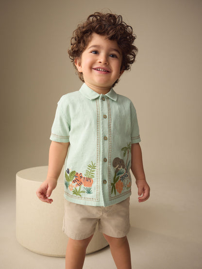 Dsiney Kidz - Mint Green Safari Embroidery Short Sleeve Shirt (3mths-7yrs) image 1
