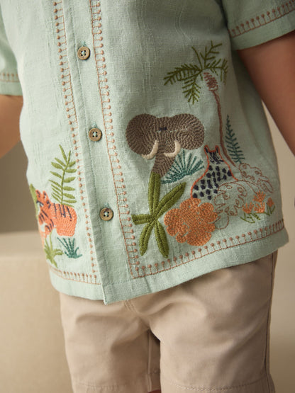 Dsiney Kidz - Mint Green Safari Embroidery Short Sleeve Shirt (3mths-7yrs) image 2