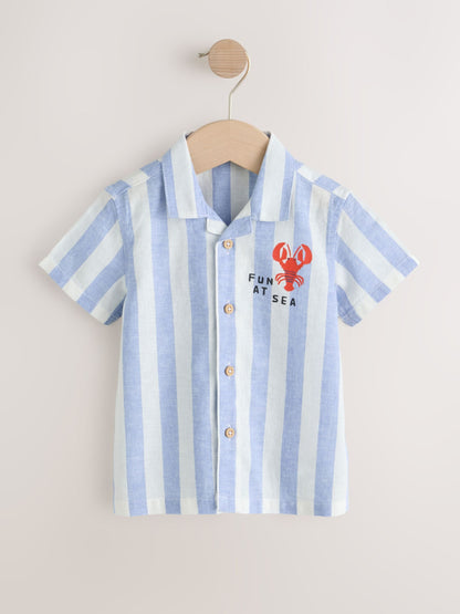 Dsiney Kidz - Blue/White Stripe Short Sleeve Revere Collar Printed Shirt (6mths-7yrs) image 1