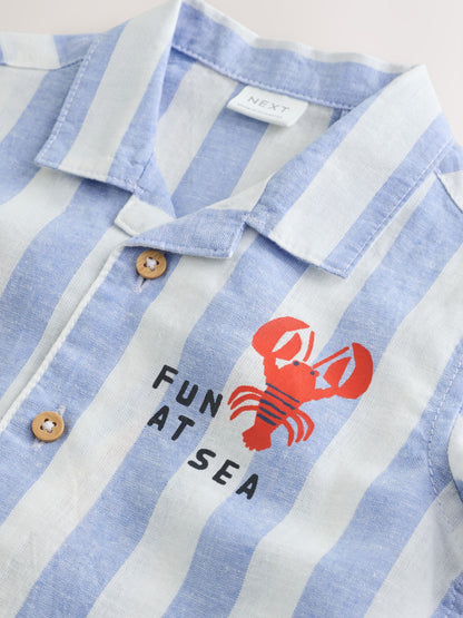 Dsiney Kidz - Blue/White Stripe Short Sleeve Revere Collar Printed Shirt (6mths-7yrs) image 3