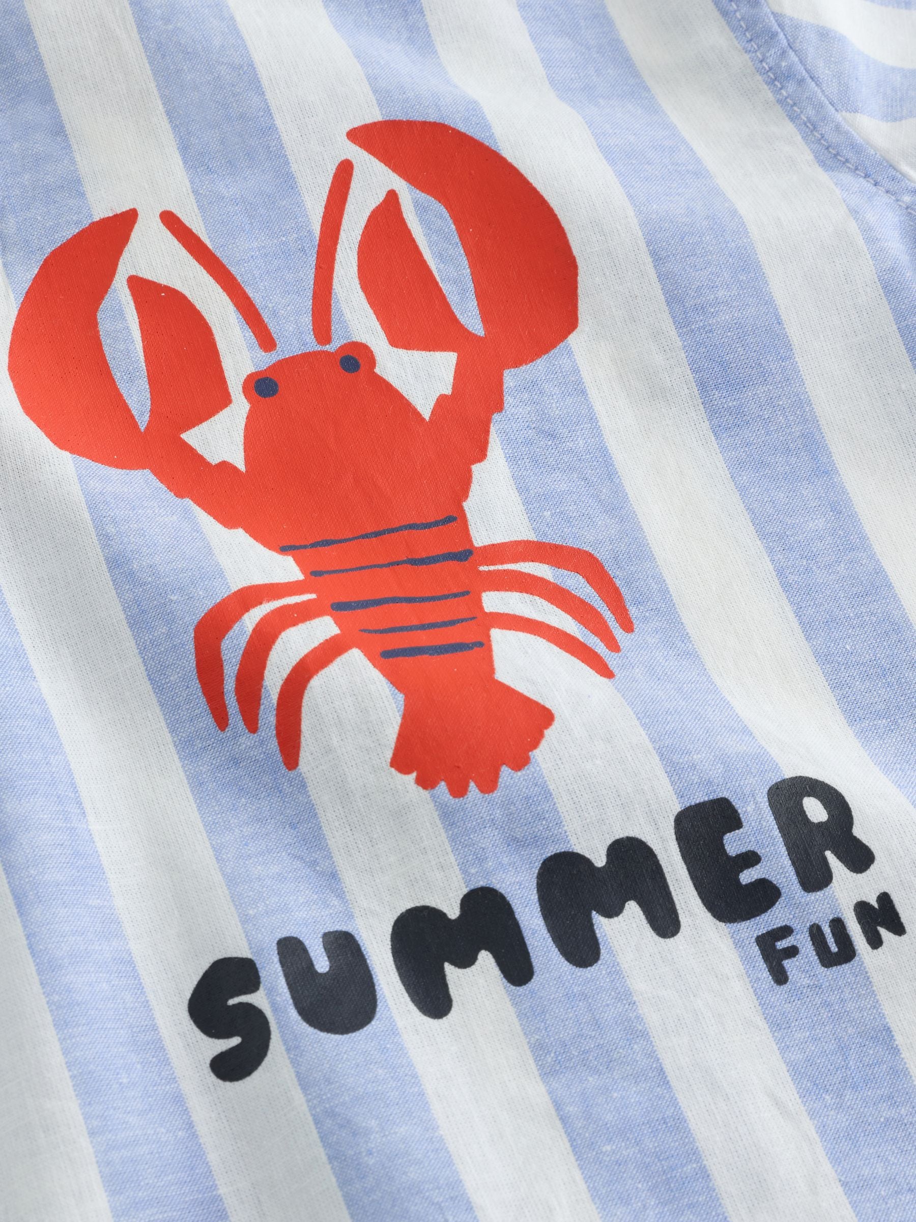 Dsiney Kidz - Blue/White Stripe Short Sleeve Revere Collar Printed Shirt (6mths-7yrs) image 4