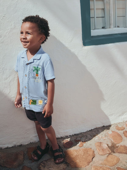 Dsiney Kidz - Blue Palm Print Short Sleeve Revere Collar Printed Shirt (3mths-7yrs) image 2