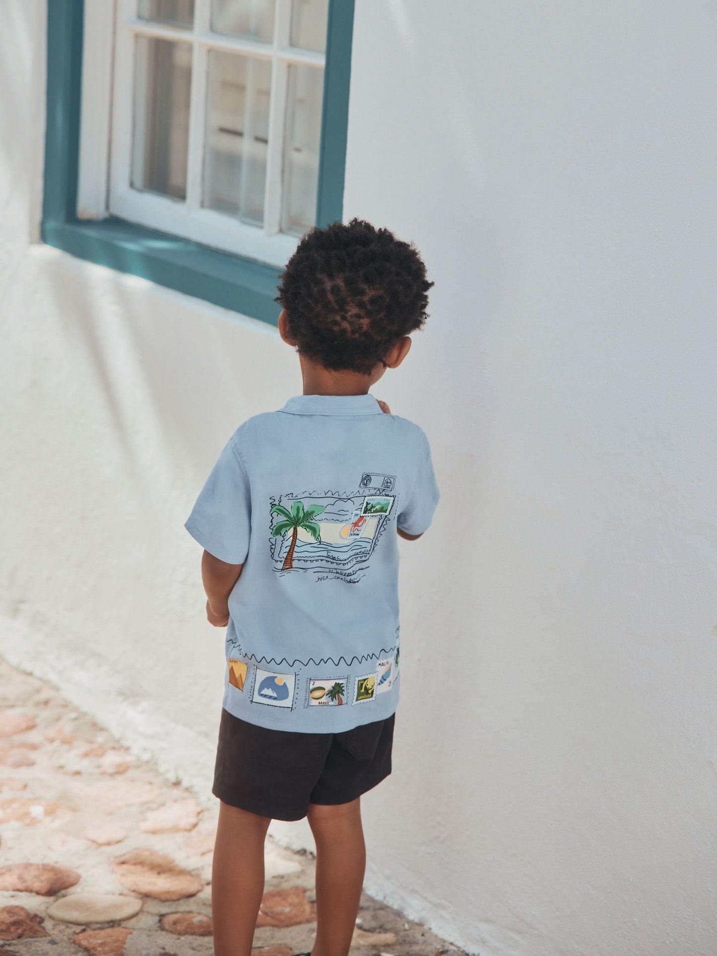 Dsiney Kidz - Blue Palm Print Short Sleeve Revere Collar Printed Shirt (3mths-7yrs) image 3