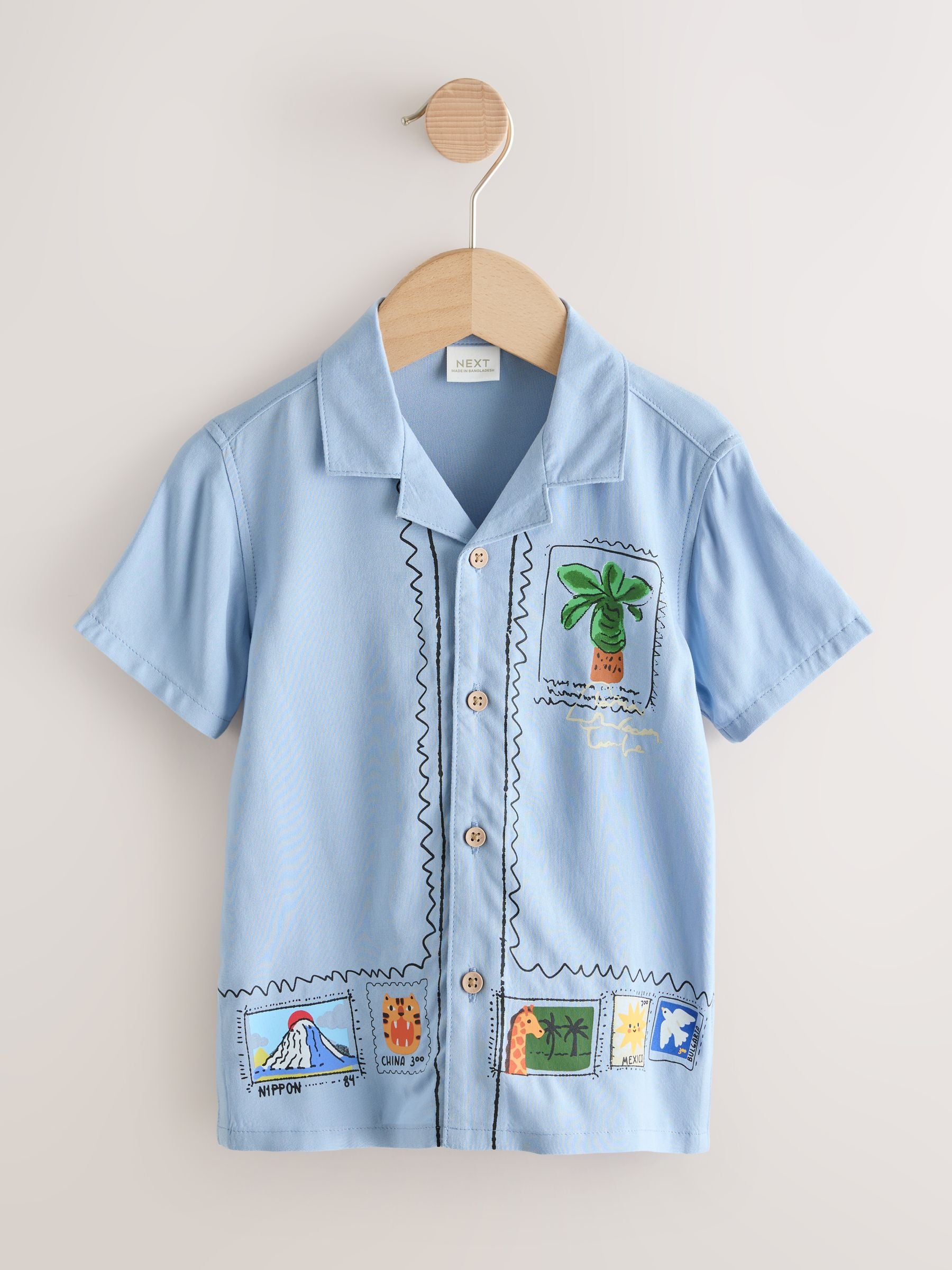 Dsiney Kidz - Blue Palm Print Short Sleeve Revere Collar Printed Shirt (3mths-7yrs) image 5