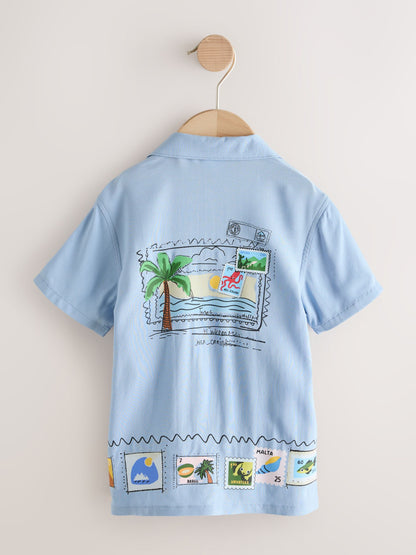 Dsiney Kidz - Blue Palm Print Short Sleeve Revere Collar Printed Shirt (3mths-7yrs) image 6