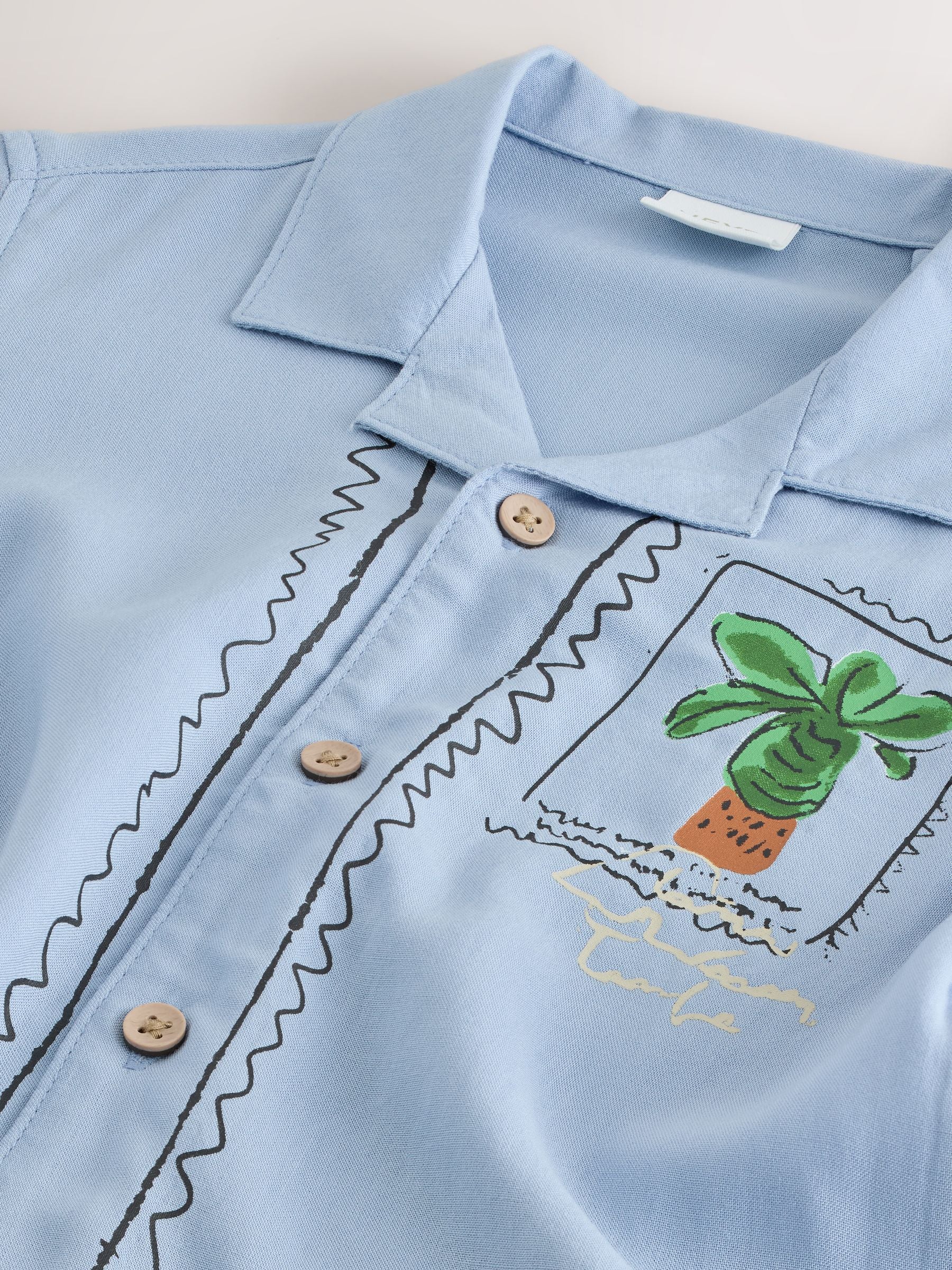 Dsiney Kidz - Blue Palm Print Short Sleeve Revere Collar Printed Shirt (3mths-7yrs) image 7