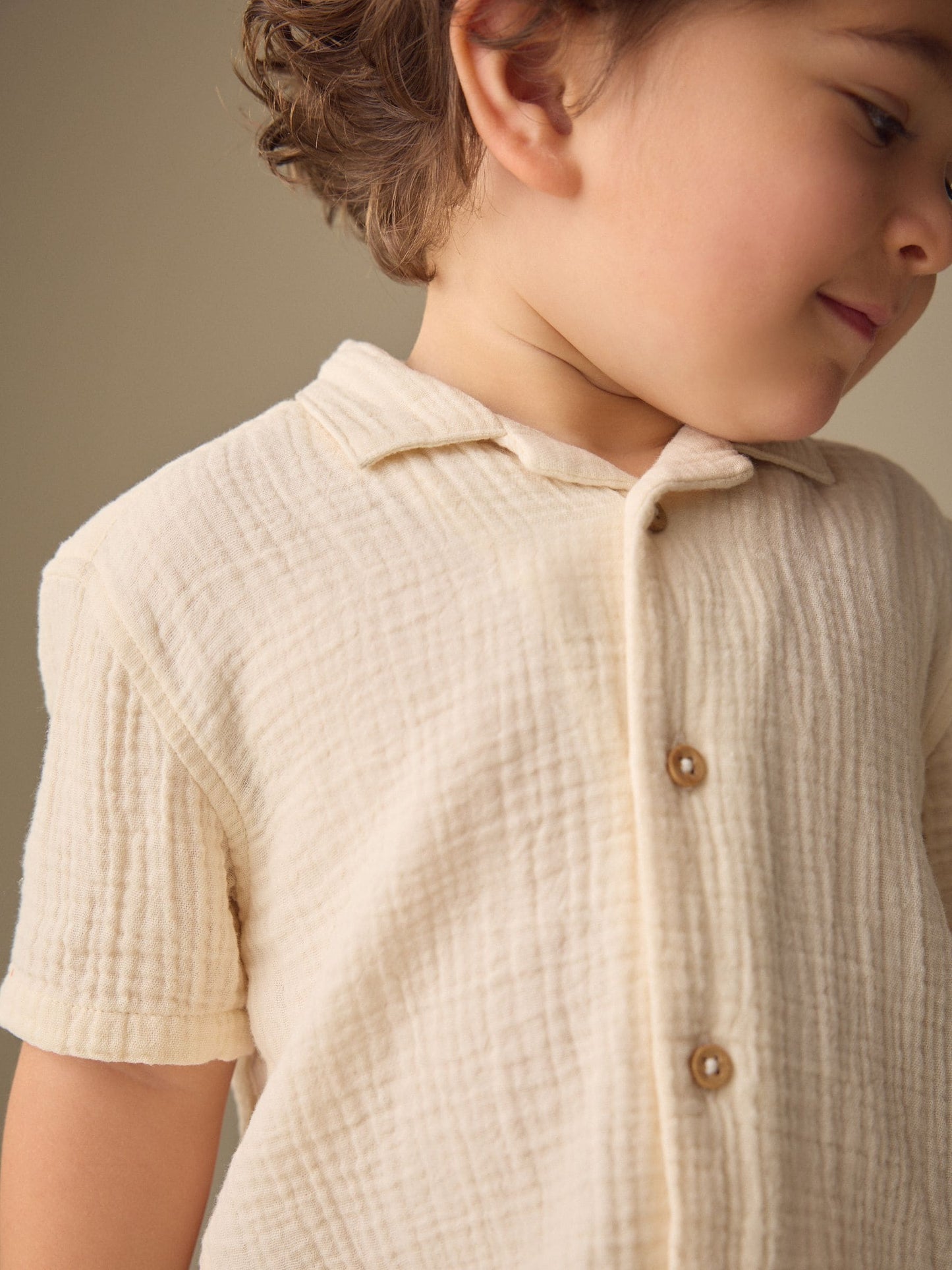 Ecru Plain Short Sleeve Double Cloth Shirt & Shorts Set (3mths-10yrs) image 4