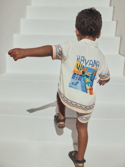 Dsiney Kidz - Ecru Fruta de Cuba Print Short Sleeve Revere Collar Shirt & Shorts Set (3mths-10yrs) image 1