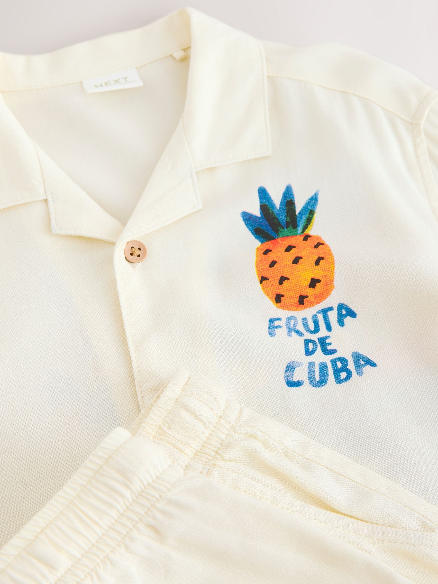 Ecru Fruta de Cuba Print Short Sleeve Revere Collar Shirt & Shorts Set (3mths-10yrs) image 11