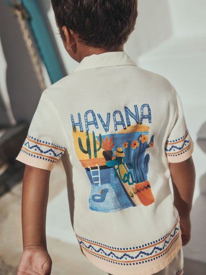 Ecru Fruta de Cuba Print Short Sleeve Revere Collar Shirt & Shorts Set (3mths-10yrs) image 4