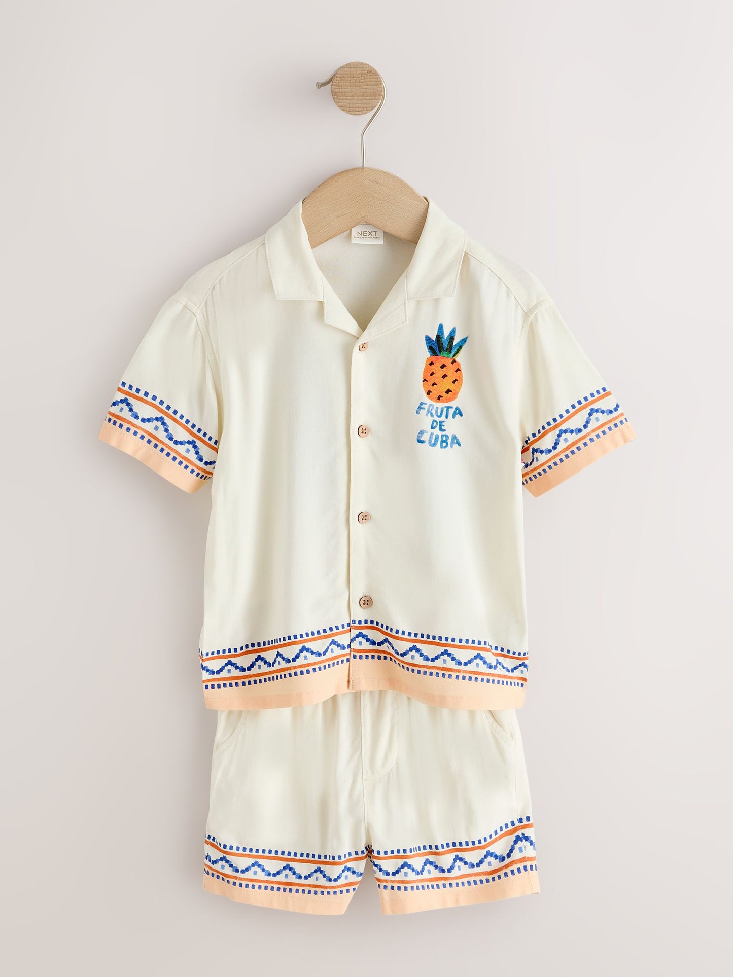 Ecru Fruta de Cuba Print Short Sleeve Revere Collar Shirt & Shorts Set (3mths-10yrs) image 8