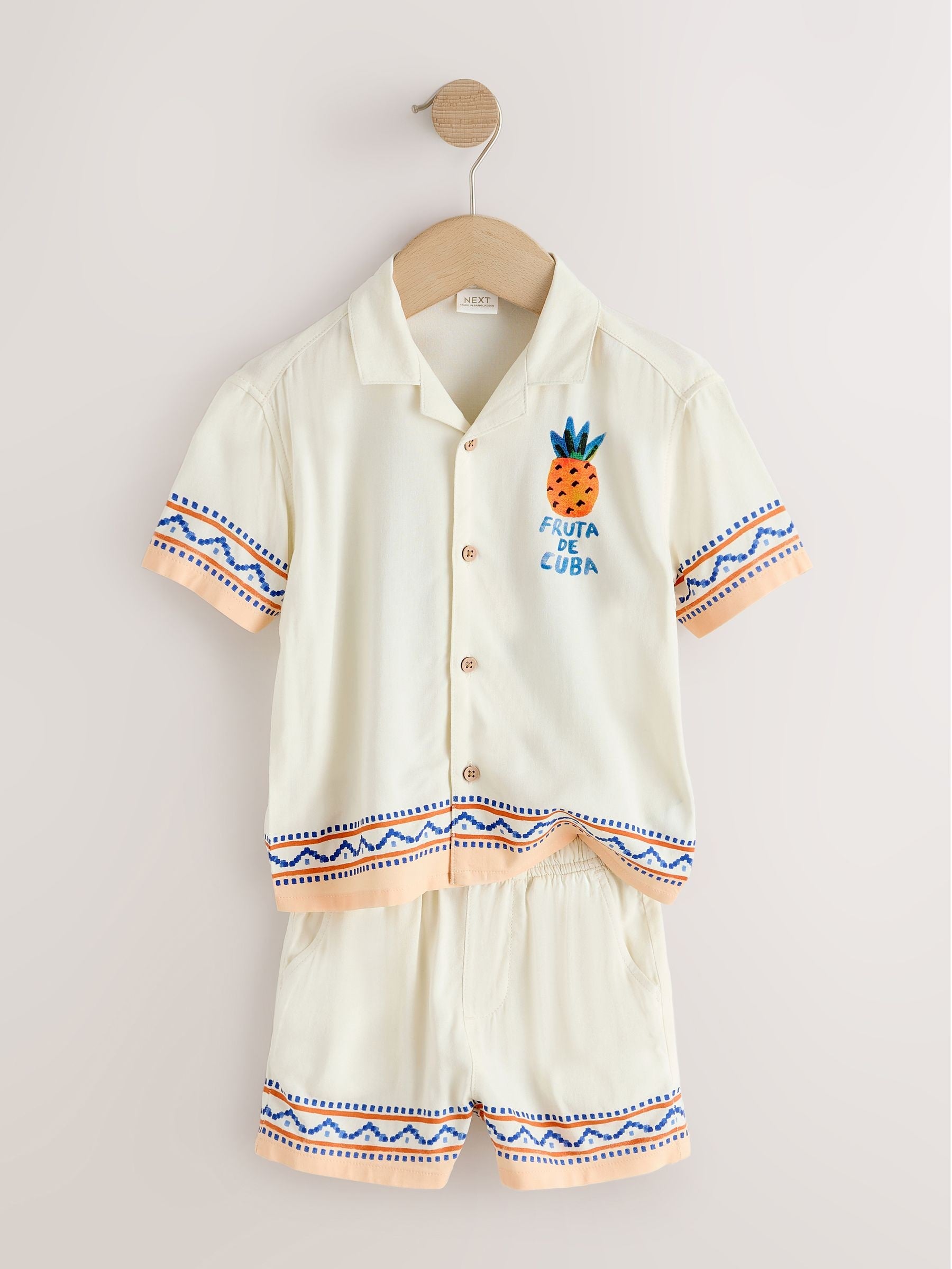 Ecru Fruta de Cuba Print Short Sleeve Revere Collar Shirt & Shorts Set (3mths-10yrs) image 9