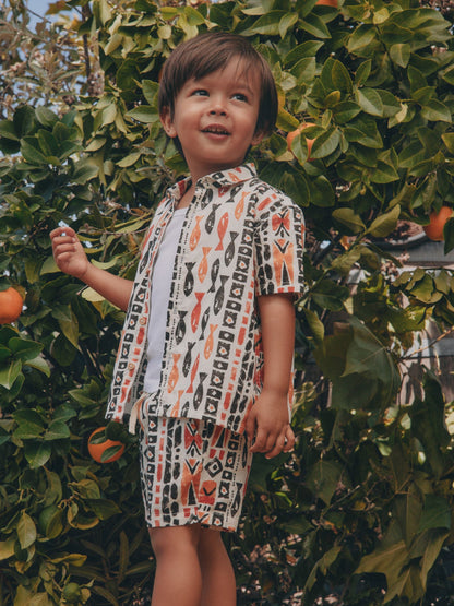 Ecru All Over Print Fish Short Sleeve AOP Shirt and Shorts Set (3mths-10yrs) image 1