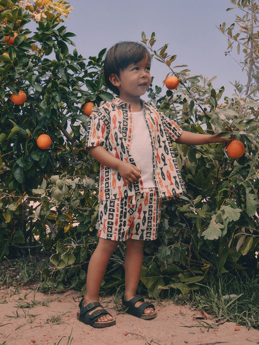 Ecru All Over Print Fish Short Sleeve AOP Shirt and Shorts Set (3mths-10yrs) image 2