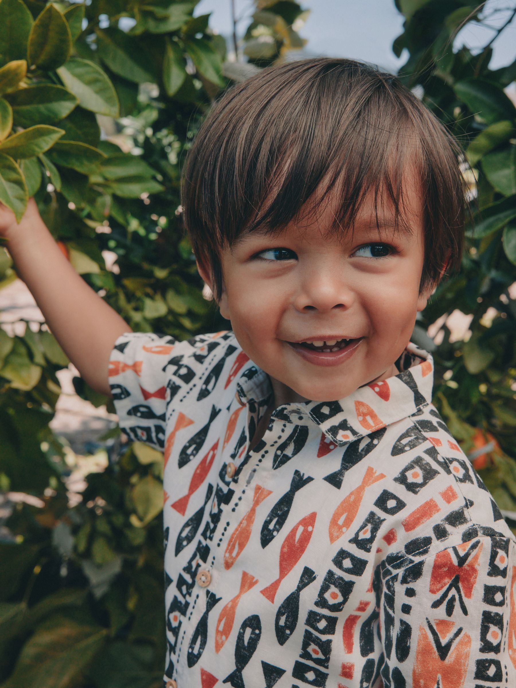 Ecru All Over Print Fish Short Sleeve AOP Shirt and Shorts Set (3mths-10yrs) image 9