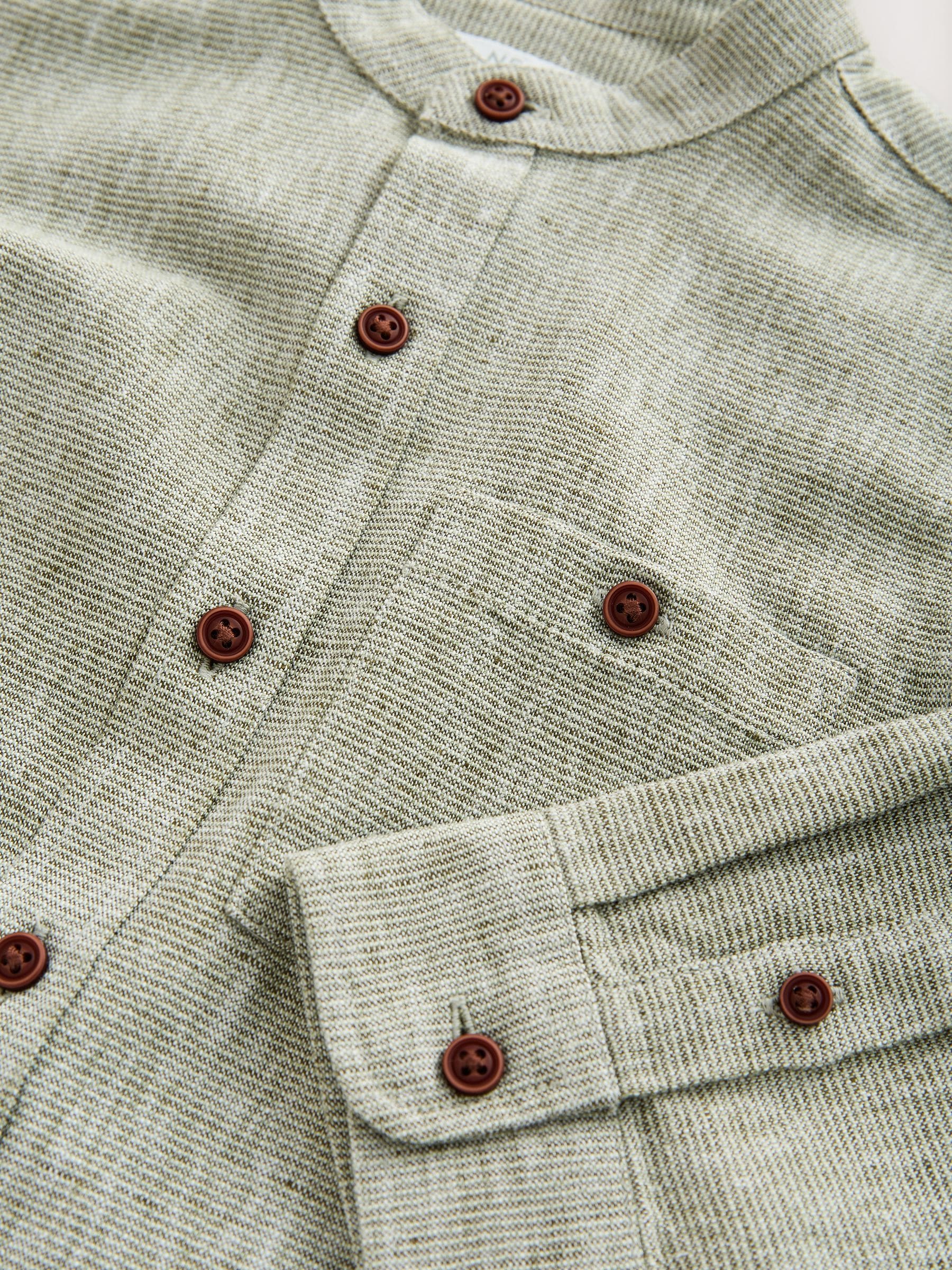 Dsiney Kidz - Sage Green Long Sleeve Grandad Collar Cotton/Linen Mix Texture Shirt (3-16yrs) image 4
