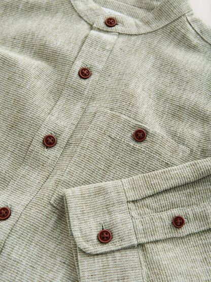 Dsiney Kidz - Sage Green Long Sleeve Grandad Collar Cotton/Linen Mix Texture Shirt (3-16yrs) image 4